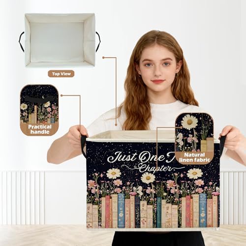 Mystical Celestial Floral Bookish Storage Box Bins, Just One More Chapter - Image 2