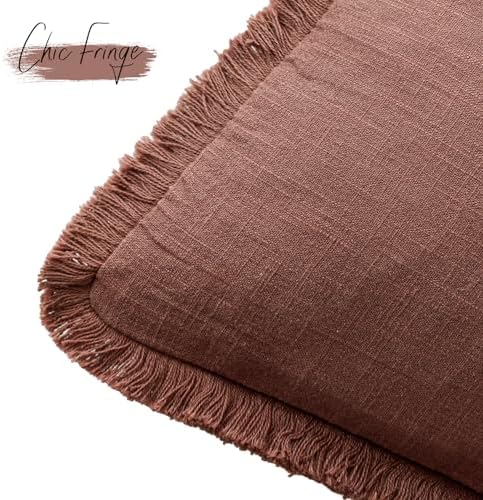 Foindtower Decorative Linen Fringe Throw Pillow Covers 26×26 Inch, Rust Red - Image 3
