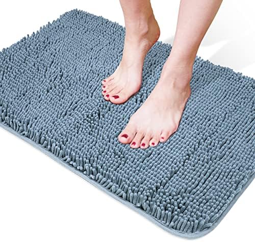 Yeaban Chenille Blue Bathroom Rug 24"x36", Non-Slip Rubber Backing by Yeaban