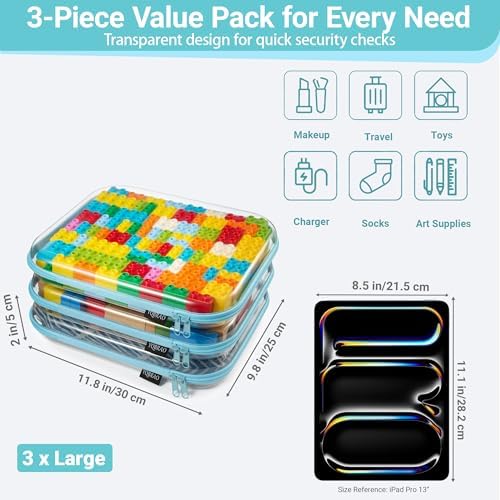 YQBRAO Clear Hard Shell Zipper Cases, 3 Large Travel Organizers - Image 4