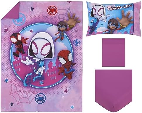 NoJo Marvel Ghost Spider, Go Ghosty Purple, and Blue 4 Piece Toddler Bed Set by NoJo