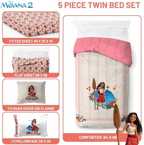 Disney Moana Twin Comforter Set 5 Piece Kids Bedding - Image 3