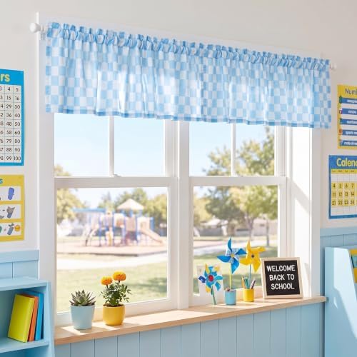 4 Pcs Pastel Blue Checkered Window Valance Curtains - Image 6