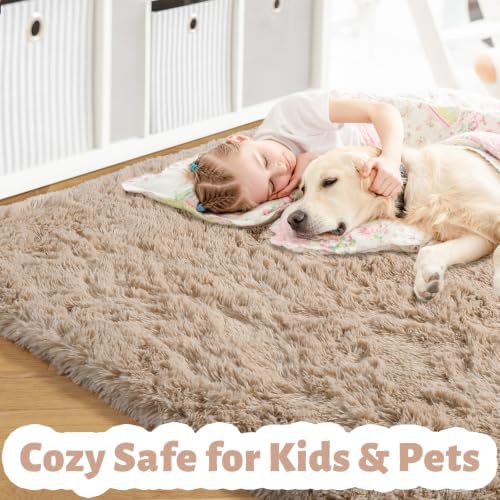 Amdrebio Beige Boho Furry Small Area Rug 3x5 - Image 2