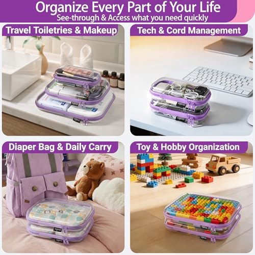 YQBRAO Clear Hard Shell Zipper Cases, 4 Medium Makeup Organizers - Image 3