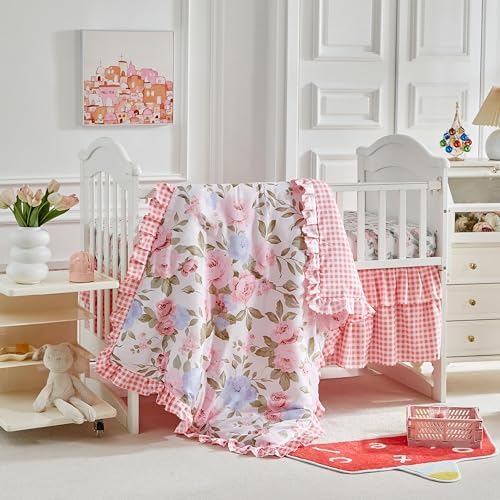 3 Pieces Flowers Crib Bedding Set Baby Ruffled Quilted Comforter - Image 2