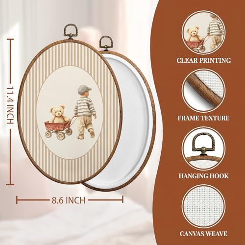 SONMYSULIL Bear Boy Nursery Wall Art Decor, Boys Room Oval Wall Hanging Decor - Image 6