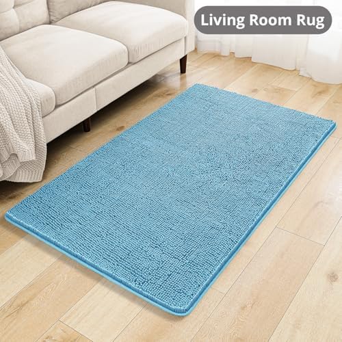 Chenille Bathroom Rug 36"x60" Sky Blue, Large Plush Bath Mat - Image 7