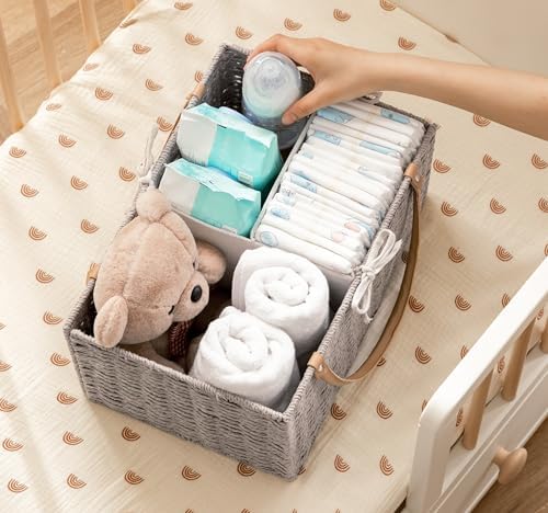 HBlife Large Baby Diaper Caddy Organizer, Paper Rope Storage Baskets Nursery Bin - Image 4
