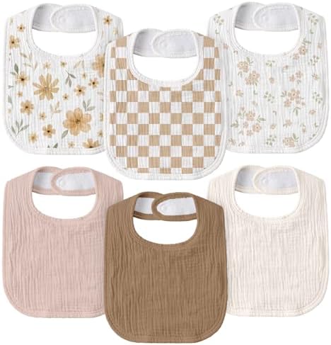 Muslin Bibs for Baby Boy Girl, Adjustable Fit for Drooling and Teething by GLLQUENBABY