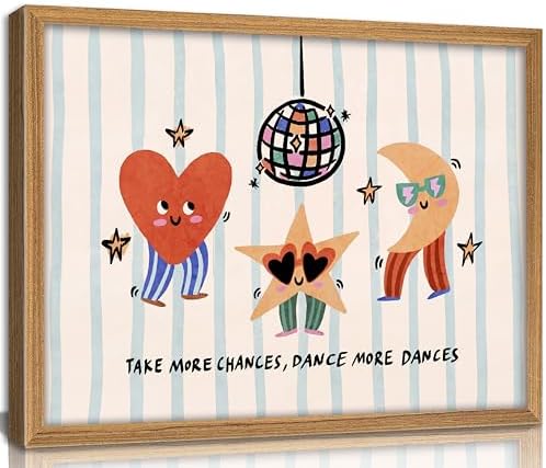 Framed Cute Dance Nursery Wall Art Heart Star Moon Disco Ball Wall Decor by Unknown