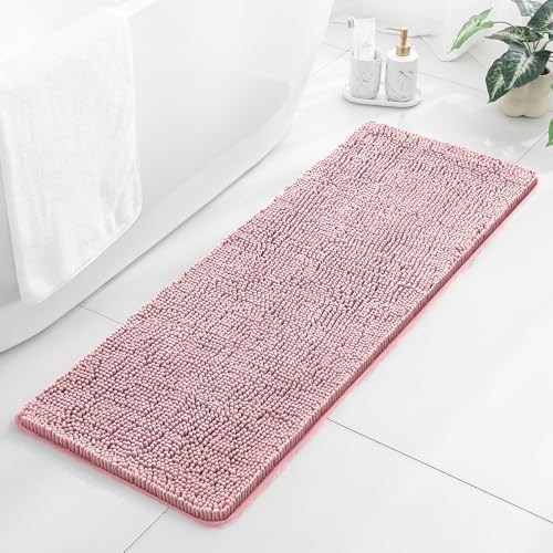 Chenille Bathroom Runner Rug 17"x47" Blush, Plush Bath Mat by Kildoss
