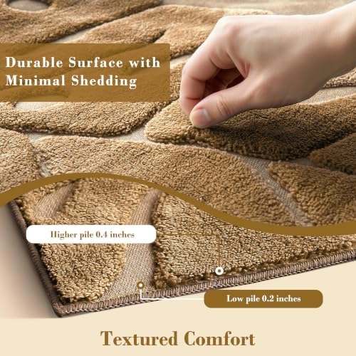Brown Monstera 5x7 Area Rugs High-Low Plush Pile Washable - Image 3