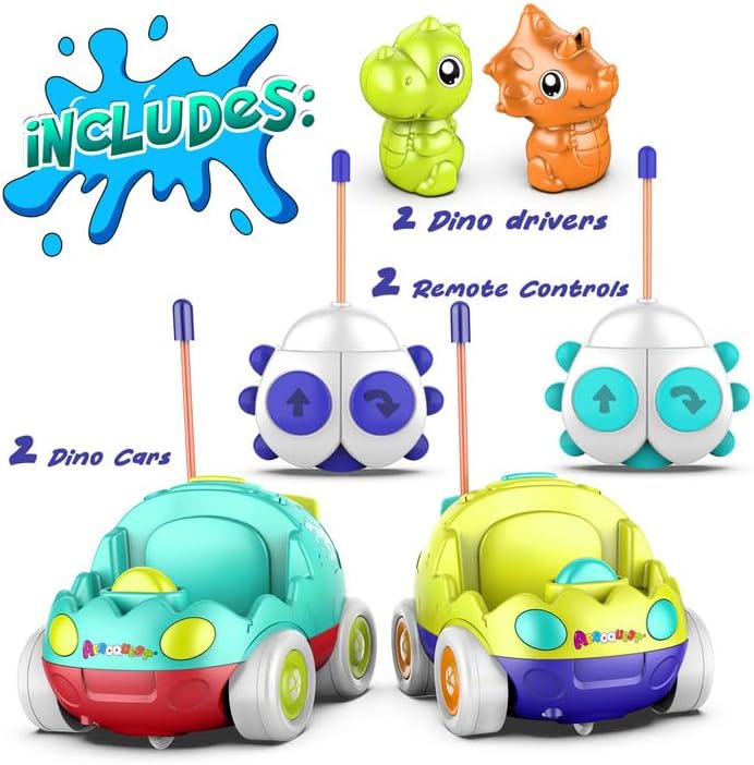 Remote Control Car for Toddlers Toddler Toys for 18+Months RC Cars with LED Lights & Music Dinosaur Toy for Kids 2 3 4 5 Years Old Birthday Gifts for 3+ Year Old Girls Boys -2 Pack