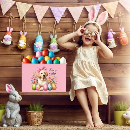 Large Cute Easter Basket for Kid Empty Gift Baby Rectangle Storage Bin Bunny - Image 7