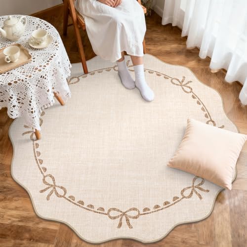 GarveeHome 5ft Round Rugs Washable Scalloped Bow Rug - Image 3