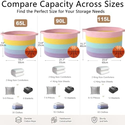 65L Large Blanket Basket, Woven Rope Laundry Basket-Colorful - Image 2