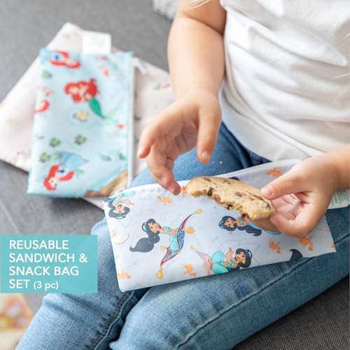 Bumkins Disney Ruffle Apron Bib and 3-pack Snack Bags, Waterproof Fabric - Image 5