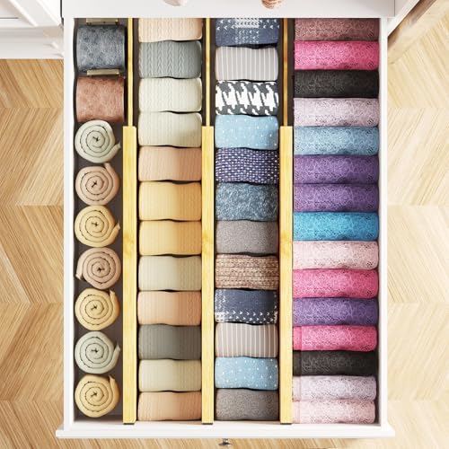 SpaceAid Bamboo Dresser Drawer Dividers 6 Pack, 4.65“ High Adjustable 17“-22” - Image 4