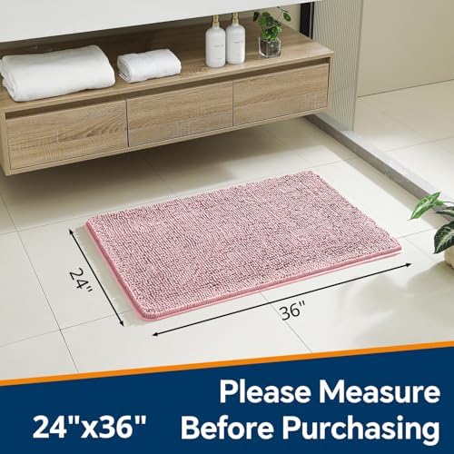 Chenille Bathroom Rug 24"x36" Blush, Non-Slip Plush Bath Mat - Image 2