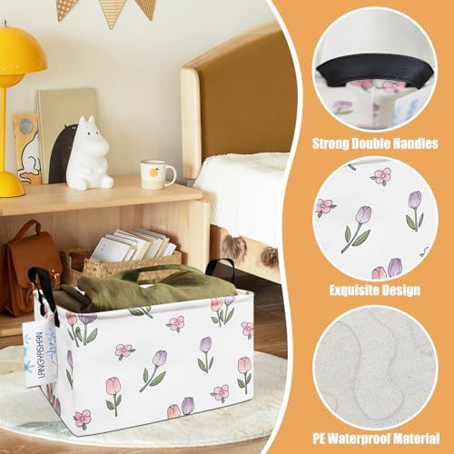 Rectangular Collapsible Romantic Tulip Storage Basket Nursery Organizer - Image 3