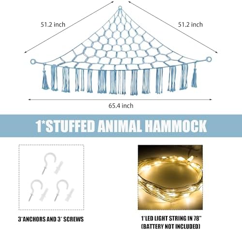 CERETIA Stuffed Animal Hammock Corner Plushie Net Storage, Jumbo Baby Blue - Image 5