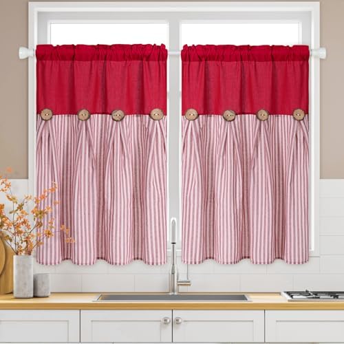 ASPMIZ Boho Linen Kitchen Curtains 36 Inch Length, Farmhouse Kitchen Window by ASPMIZ