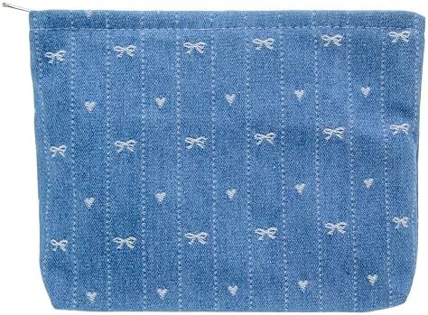 Flat Makeup Bag for Women, Zipper Cosmetic Pouch for Purse, Jean Blue by PAZIMIIK