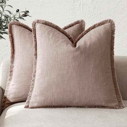 Foindtower Decorative Linen Fringe Throw Pillow Covers 18×18 Dusty Pink by Foindtower