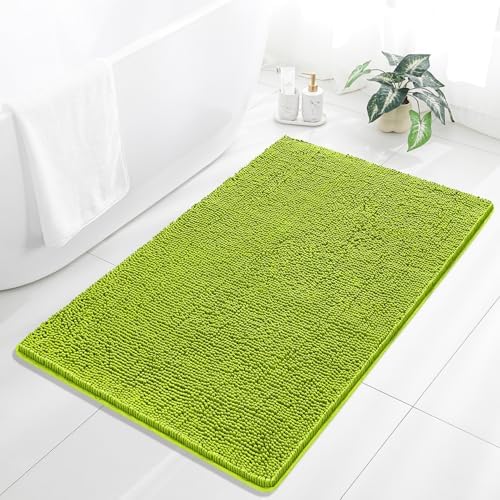 Chenille Bathroom Rug 36"x60" Lime Green, Large Plush Bath Mat by Kildoss