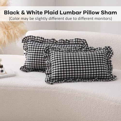 2 Pack Black Gingham Lumbar Throw Pillow Shams 12''x20'' - Image 2