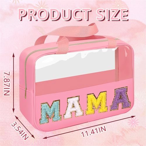 Iqimott Chenille Letter Patch Mama Bag, Preppy Clear Makeup Cosmetic Bag Large - Image 2