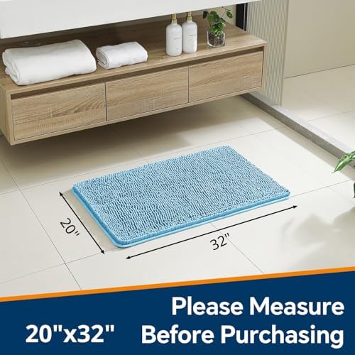 Chenille Bathroom Rug 20"x32" Sky Blue, Non-Slip Plush Bath Mat - Image 2