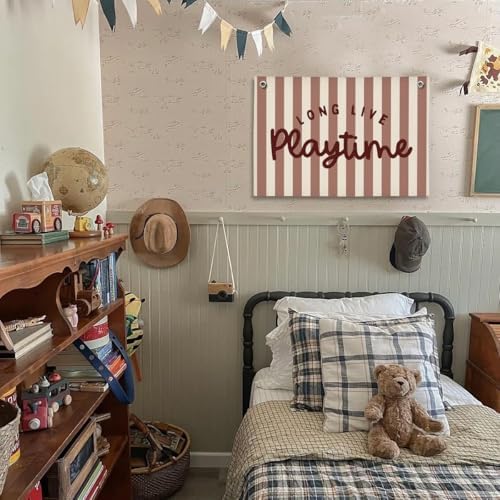 Playroom Decor, Long Live Playtime Wall Hanging Linen Banner, 20x30 Inch-Red - Image 2
