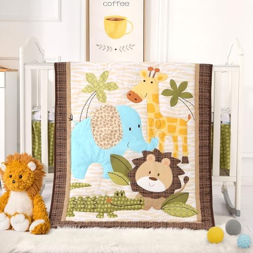 Safari Crib Bedding Set, Mini Crib Bedding Set Boy 3-Piece Mini Crib Comforter by WOWELIFE