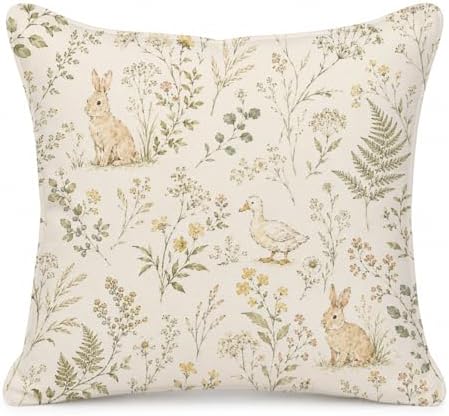 Vintage Easter Bunny Wildflower Throw Pillow Cover 18x18 by Unknown