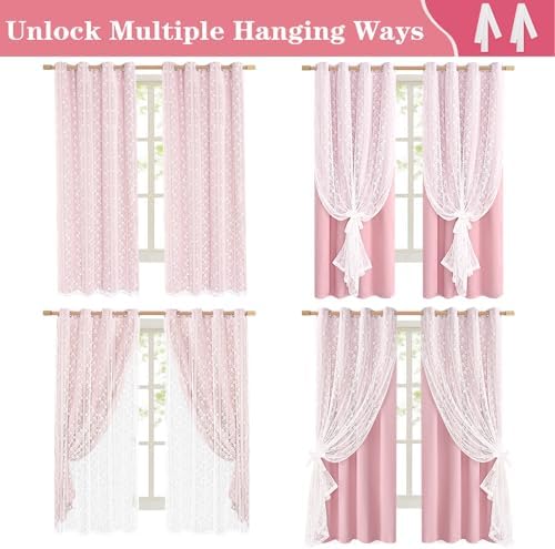 ASPMIZ Pink Blackout Curtains for Girls Bedroom Double Layer Curtains 52x63 - Image 4