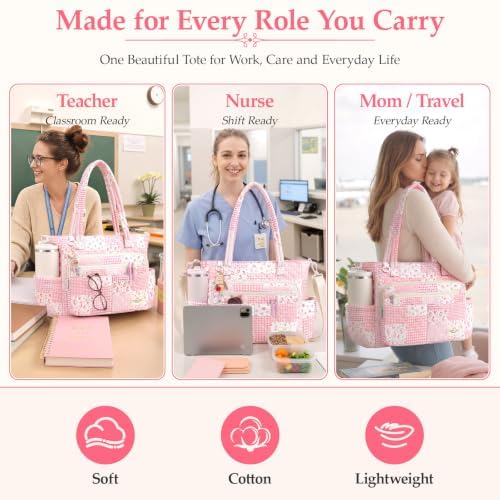WOBAGMEN Teacher Tote Bag for Women, Quilted Floral Laptop Work Tote - Image 6