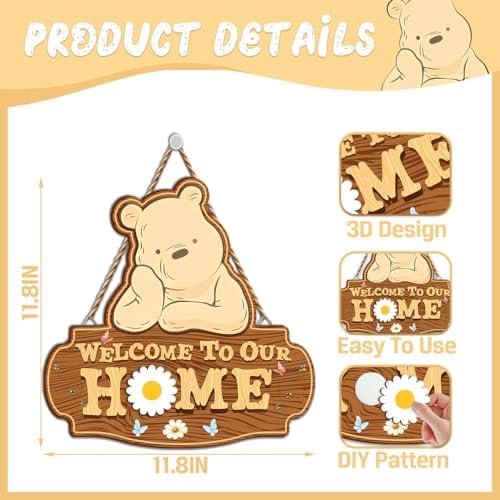 Winnie Welcome Sign for Door Decor, the Pooh Welcome to Our Home Sign - Image 2