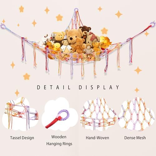 CERETIA Stuffed Animal Hammock Corner Plushie Net Storage, Jumbo Rainbow - Image 6