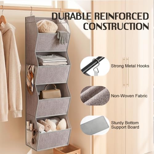 Libeder 4 Shelf Hanging Closet Organizer and Storage, Heather Grey - Image 4