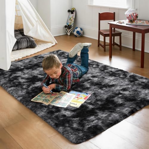 Ophanie Tie-Dyed Black & Grey Area Rugs - Image 5