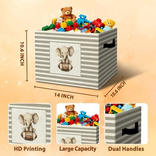 Rustic Elephant Football Storage Bins Boxes Handles - Image 3