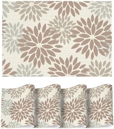 Artoid Mode Floral Vinyl Placemats Set of 4, 12x18 Inch Washable Non-Slip by ArtoidMode