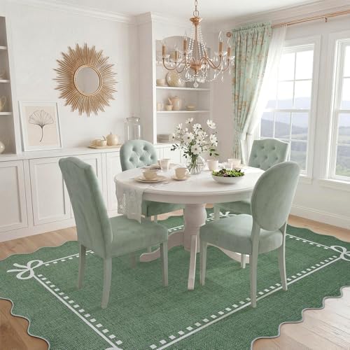 Garvee Scalloped Bow Rug Green Washable Solid 3x5 Area Rugs - Image 3