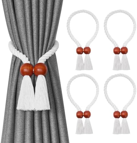 NICEEC 4 Pack Wooden Ball Magnetic Curtain Tiebacks Boho Home Decor Drape Tie by NICEEC