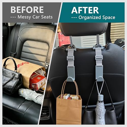 Amooca 4 Pack Anti-drop Headrest Hooks Adjustable Car Seat Organizer - Image 4