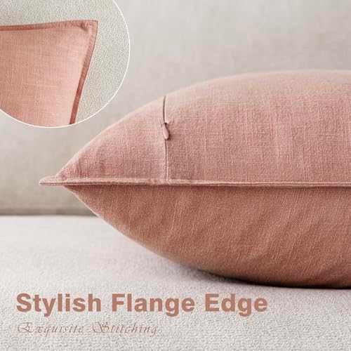 Foindtower Linen Solid Decorative Throw Pillow Covers 18x18 Inch Coral Pink - Image 3