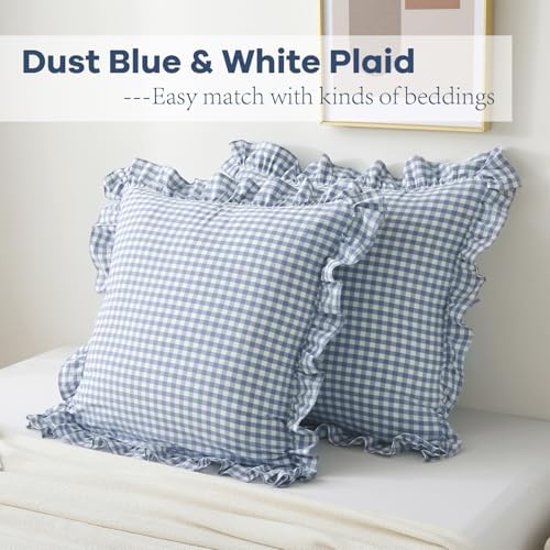 2 Pack Dust Blue Gingham Ruffle Throw Pillow Covers 22''x22'' - Image 3