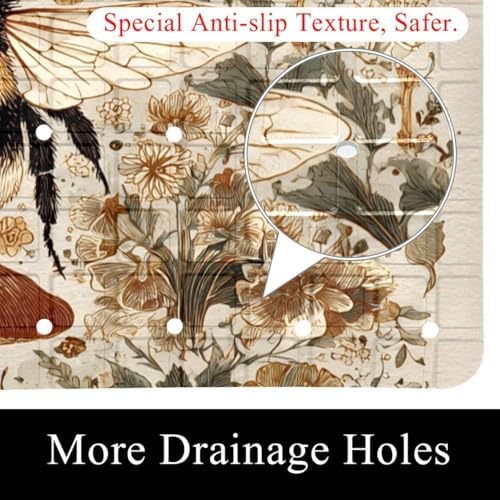 Bathtub Mat Non Slip 26.8x15.1 Inch, Bee Mushroom Retro Shower Mat - Image 2